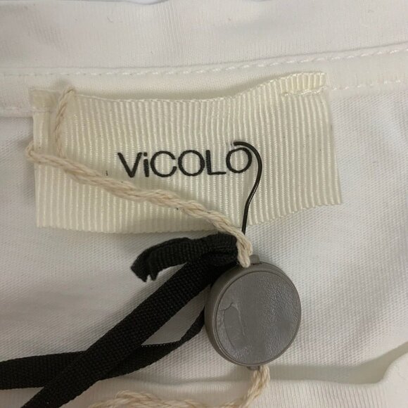 ViCOLO WOMEN LUXURY White TEE TOP BLOUSE With Satin Tie Italy Made Sz XL NWT - Picture 8 of 17